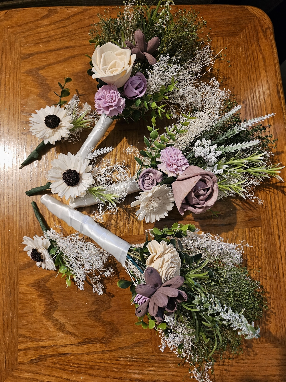 Wedding In A Box!  Purples& Cream Floral Bouquet And Boutonniere Set